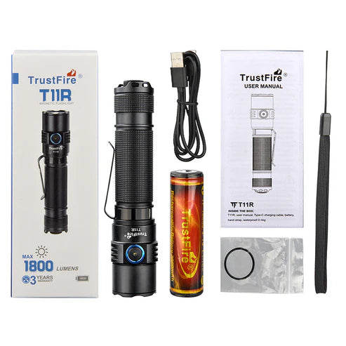 1800 lumen rechargeable waterproof tactical led flashlight TrustFire T11R Compact Tactical EDC Flashlight – USB-C Rechargeable