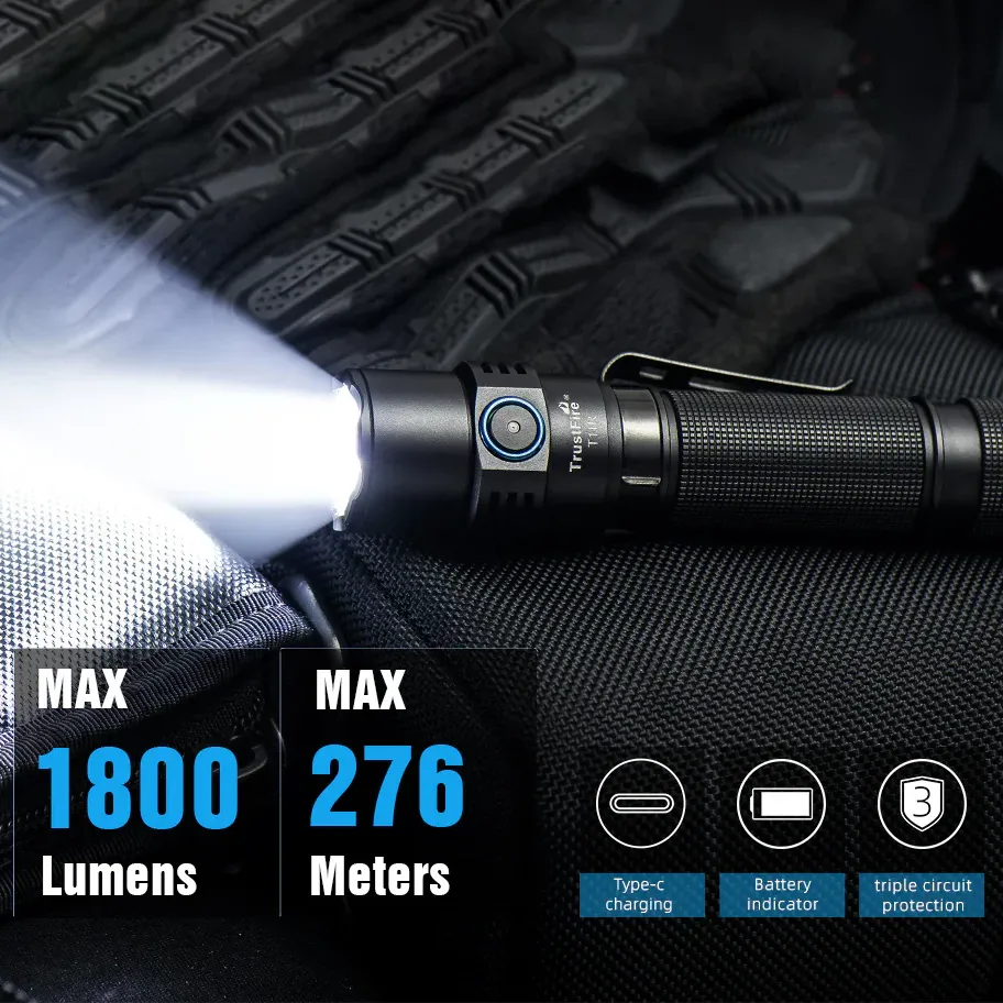 TrustFire T11R Rechargeable LED Tactical Flashlight, 1800 Lumens, Wate