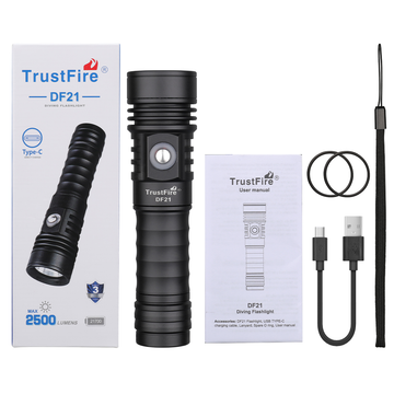 TRUSTFIRE DF21 DIVING FLASHLIGHT — 2500 LUMENS, 70M DIVING DEPTH, 265M MAXIMUM RANGE