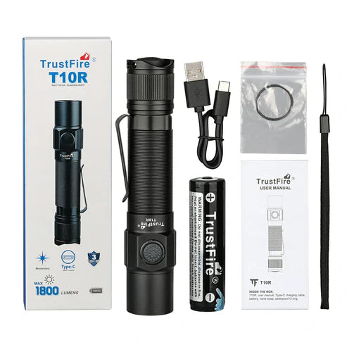 Trustfire T10R, 1800 Lumen, 276m Throw, Rechargeable Tail Switch Flashlight
